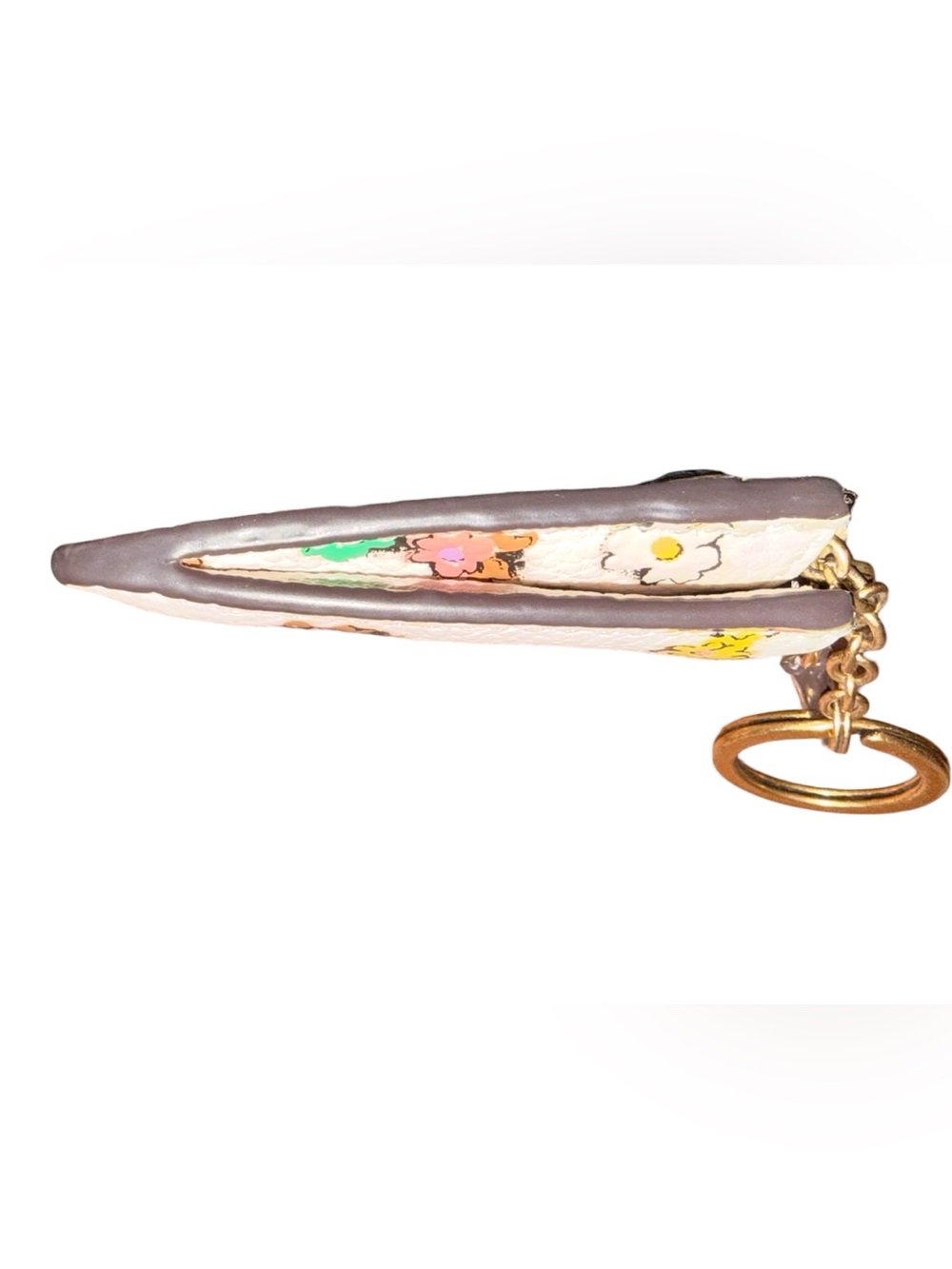 Coach White Floral Leather Card Case with Gold Key Ring - Picture 2 of 7